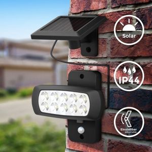 B.K.Licht - Buitenlamp - wandlamp buiten - schijnwerper - solar - zonne-energie - met bewegingssensor - floodlight - tuin - zwart - IP44