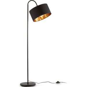 Zwart Gouden Booglamp - Vloerlamp - Metaal - Stoffen Kap