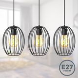 B.k.licht - Hängelampe - E27 Fassung, retro, 3-flammig, max. 60W, Drahtgestell, schwarz