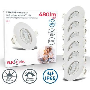 B.K.Licht - LED Badkamer Inbouwspots - wit - set van 6 - badkamerverlichting - IP65 - kantelbaar - 9 x 4,2 cm (DxH)