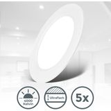 Ultraplatte Inbouwspots - Set van 5 - Wit - LED - 6W per Spot