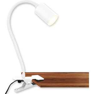 B.K.Licht - Bureaulamp met snoerschakelaar - klemlamp - warm witte lichtkleur - draaibaarleeslamp - 40x10x6,5 cm - wit