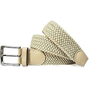 Gloop Uniseks elastische stoffen riem, gevlochten stretchriem, rekbare riem voor dames en heren, breedte ca. 3,5 cm, beige + beige, Gesamtlänge 140cm