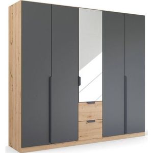 rauch Draaideurkast Dark&Wood by Quadra Spin in industriële stijl met laden in eikendecor, met spiegel