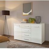 rauch Schubkastenkommode Sideboard Kommode Kombikommode KOLUNA mit Hochglanzfront, mit 4 Schubkästen und 2 Türen sowie Metallgriffen MADE IN GERMANY