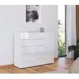 rauch Schubkastenkommode Kommode Türkommode Sideboard Kombikommode FLIPP mit Glasfront (Breite 120 cm mit 2 Einlegeböden), 1-türig, 5 Schubladen, Soft-Close-Funktion, Oberboden und Front Glas