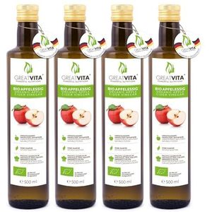 GreatVita Bio appelciderazijn, 4 x 500 ml, troebel en ongefilterd, met azijnmoer