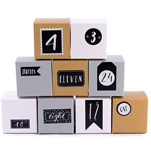 Pajoma Adventskalender om zelf te vullen, 24 geschenkdozen, doosjes, kerstkalender, doe-het-zelf knutselset incl. adventsgetallenstickers