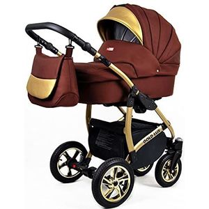 Lux4Kids Pram Pushchair Stroller 3in1 Megaset Buggy Autostoel Babystoel Sportstoel Isofix Golden Glow 3in1 with car seat Chocolade