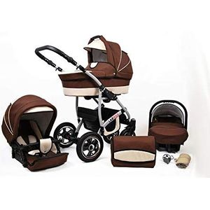 Lux4Kids Larmax 3-in-1 combi-kinderwagen, complete set met kinderwagen, wandelwagen, autostoel Isofix, met babyzitje, bruin/beige