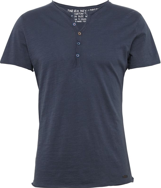 Key Largo - Shirt - Duifblauw - Henley Hals - Kwartmouw
