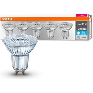 Osram 5 stuks PAR16 LED-lampen GU10 fitting niet dimbaar koud wit vervangt traditionele 35W gloeilamp, stralingshoek 36°