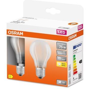 OSRAM Doos met 2 standaard LED-lampen met mat glas - 7,5W equivalent aan 75W E27 - Warm wit