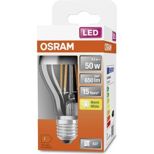 OSRAM ledlampen. Fitting: E27 | warmwit | 2700 K | 6,50 W | komt overeen met 50 W | helder | LED Retro Fit Classic A Mirror