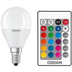 OSRAM STAR+ RGBW LED-lamp, E14-fitting, RGB-kleuren veranderlijk via afstandsbediening, 4,9 W, druppelvorm, vervanging voor 40 W gloeilamp, mat, LED retrofit RGBW-lampen met afstandsbediening, 4-pack