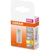 OSRAM LED-pinlamp met G4-basis, warm wit (2700K), 12V laagspanningslamp, 1,8 W, vervanger voor conventionele 20W-lamp. Kleurweergave-index ≥80 [energieklasse F]