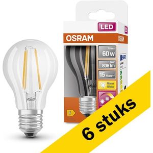 6x Osram LED lamp E27 | Peer A60 | GlowDim | Filament | 2200-2700K | Dimbaar | 7W (60W)
