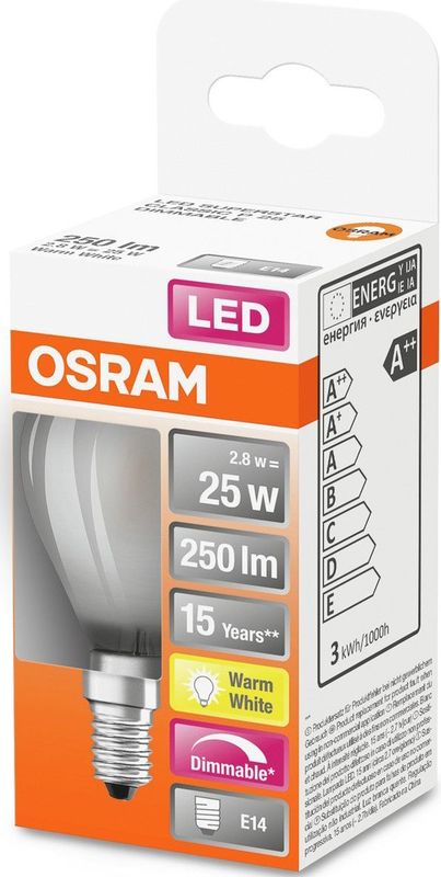 OSRAM - E14 LED-lamp - Warm Wit - 2,80 W - Dimbaar - 100% Kwikvrij