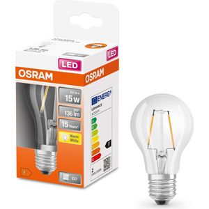 OSRAM Lamps LED lamp, Voet: E27, Warm Wit, 2700 K, 1.50 W, vervanging voor 15 W gloeilamp, helder, LED Retrofit CLASSIC A 1 Pack,Wit