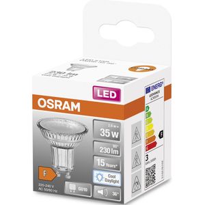 OSRAM LED reflectorlamp, Base: GU10, Cool Daglicht, 6500 K, 2,60 W, vervanging voor 35 W Reflector lamp, niet relevant, LED STAR PAR16 1 Pak,Cool Daylight