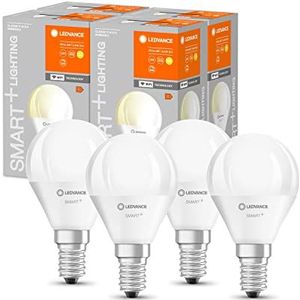 LEDVANCE Slimme LED-lamp met WiFi-technologie, E14-basis, dimbaar, warm wit (2700 K), vervangt gloeilampen van 40 W, SMART+ WiFi Mini Gloeilamp Dimbaar, 4-pak