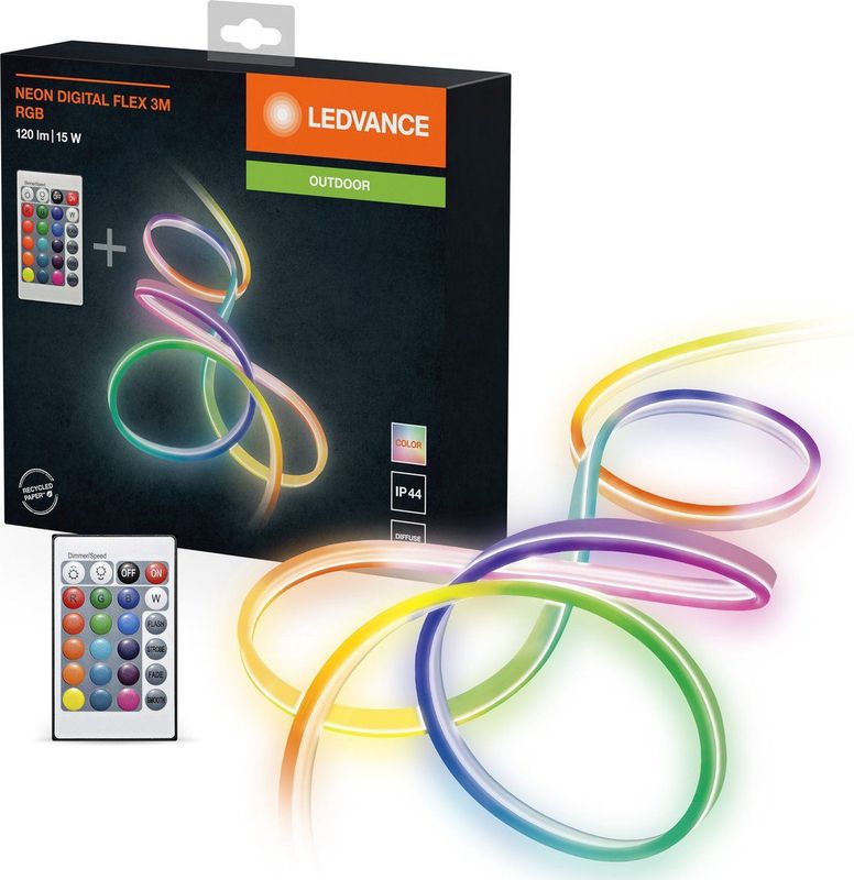 Ledvance - led Lichtschlauch für Innen und Außen, 3 Meter Länge, als Wohnraum- oder Gartenbeleuchtung, flexibel und biegsam, 15W, RGB-Farben per