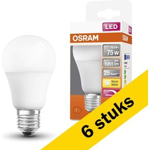 6x Osram LED lamp E27 | Peer A60 | Mat | 2700K | Dimbaar | 10.5W (75W)