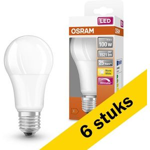 6x Osram LED lamp E27 | Peer A60 | Mat | 2700K | Dimbaar | 14W (100W)