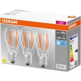 OSRAM LED lamp, Voet: E27, Cool White, 4000 K, 11 W, vervanging voor 100 W gloeilamp, helder, LED BASE CLASSIC A Set van 3