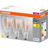OSRAM Lamps ledlamp, Pise: E27, warm wit, 2700 K, 7,50 W, vervanging voor 75 W gloeilamp, helder, LED BASE CLASSIC A Set, 3 stuks, wit