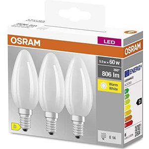 OSRAM Ster Filament Lamp, E14-basis mat glas,Warm wit (2700K), 806 Lumen, substituut voor 60W-verlichtingsmiddel niet-dimbaar, 3-Pak