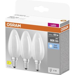 OSRAM Ster filamentlamp, E14-basis, matglas, koud wit (4000 K), 806 lumen, vervanging voor traditionele 60 W-lampen, 3 stuks