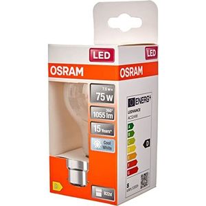 OSRAM LED lamp, Base: B22d, Koel wit, 4000 K, 7,50 W, vervanging voor 75 W gloeilamp, frosted, LED Retrofit CLASSIC A Set van 6