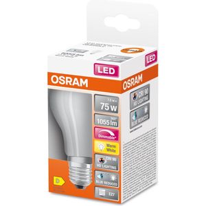 OSRAM Superstar dimbare LED lamp met bijzonder hoge kleurweergave (CRI90), E27-basis matglas,Warm wit (2700K), 1055 Lumen, substituut voor 75W-verlichtingsmiddel dimbaar, 1-Pak