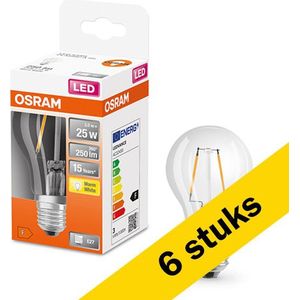 6x Osram LED lamp E27 | Peer A60 | Filament | Helder | 2700K | 2.5W (25W)