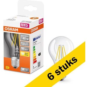 6x Osram LED lamp E27 | Peer A60 | Filament | Helder | 2700K | 4W (40W)