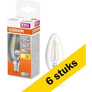 6x Osram LED lamp E14 | Kaars B35 | Filament | Helder | 2700K | 2.5W (25W)