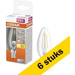 6x Osram LED lamp E14 | Kaars B35 | Filament | Helder | 2700K | 1.5W (15W)