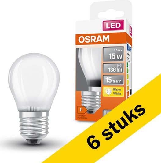 Osram - LED Lamp E27 - Kogel P45 - Mat - 6 Stuks - 1.5W