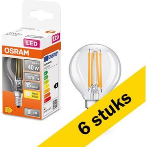 6x Osram LED lamp E14 | Kogel P45 | Filament | Helder | 2700K | 4W (40W)