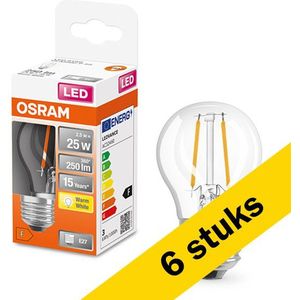 6x Osram LED lamp E27 | Kogel P45 | Filament | Helder | 2700K | 2.5W (25W)