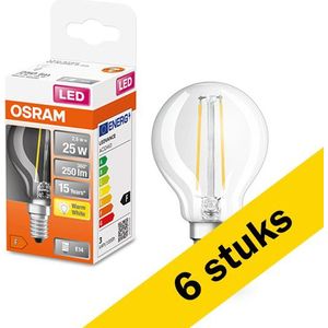 6x Osram LED lamp E14 | Kogel P45 | Filament | Helder | 2700K | 2.5W (25W)