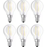 6x Osram LED lamp E14 | Kogel P45 | Filament | Helder | 2700K | 1.5W (15W)