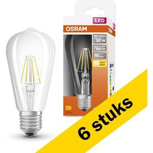 6x Osram LED lamp E27 | Edison ST64 | Filament | Helder | 2700K | 6.5W (60W)