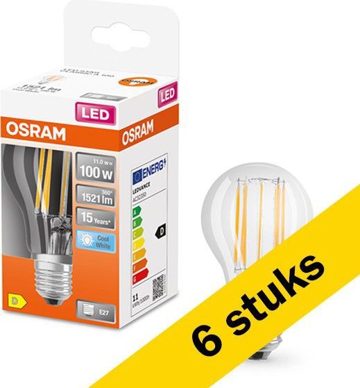 Osram - LED Lamp E27 - Peervormig - Helder Wit Licht - 6 Stuks