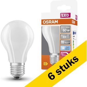 6x Osram LED lamp E27 | Peer A60 | Mat | 4000K | Dimbaar | 7W (60W)