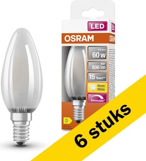 Osram - Kaarsvormige Led Lamp - Warm Wit Licht - 6 Stuks