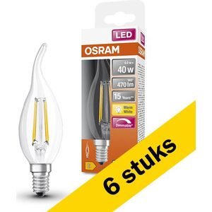 6x Osram LED lamp E14 | Sierkaars BA35 | Filament | Helder | Dimbaar | 2700K | 4W (40W)