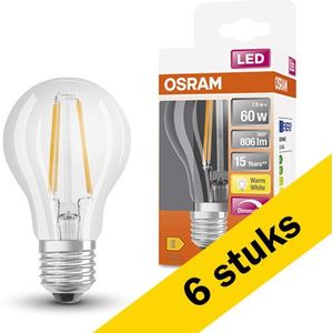 OSRAM LED lamp | Lampvoet: E27 | Warm wit | 2700 K | 7 W | helder | LED Retrofit CLASSIC A DIM [Energie-efficiëntieklasse A++] | 6 stuks
