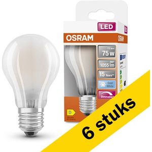 6x Osram LED lamp E27 | Peer A60 | Mat | 4000K | Dimbaar | 7.5W (75W)